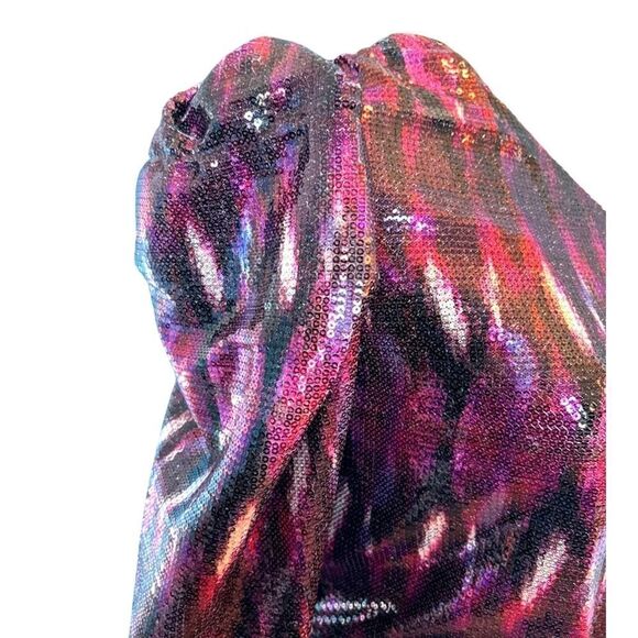 NWT USA Made MISA 1 Shoulder Fully Sequined Purple Pink Mini Cocktail Dress XS - Picture 5 of 11